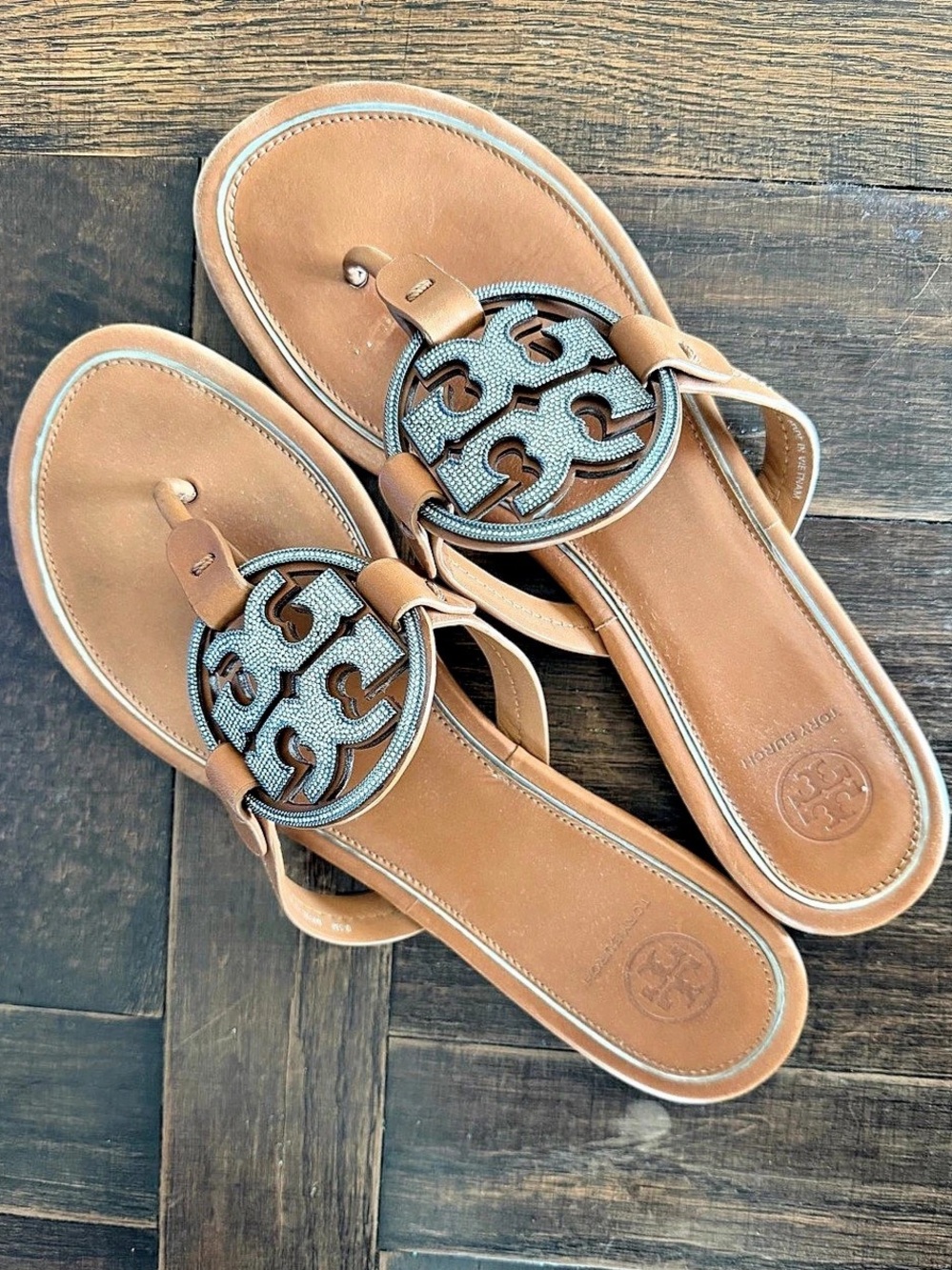 Tory Burch Miller Pavé Crystal tan sandals 9.5M